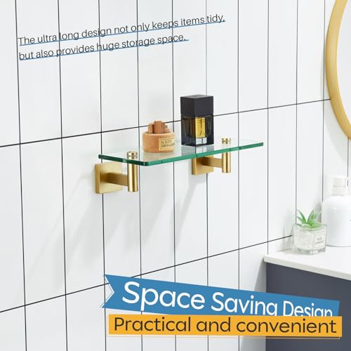 Wall Shelves Floating Shelf 12'' Gold Stainless Steel Bathroom Hardware Tempered Glass Hanging Rack Storage