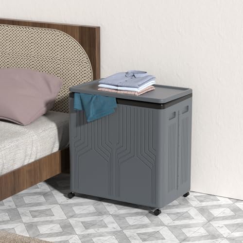 130 L Foldable Plastic Double Laundry Hamper with Wheels