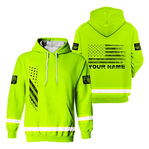 Black Lime USA Flag New Hoodie Class 3 US Flag High Visibility Reflective Workwear Hoodie
