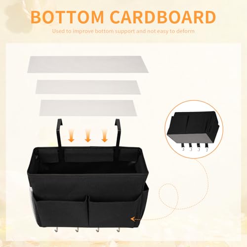 Bedside Caddy Organizer 5 Pockets and 4 Hooks for Bunk Bed Black