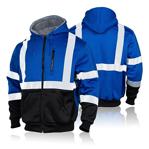 Men's High Visibility Safety ANSI Class 3 Lined Fleece Hoodie Sweatshirt with Black Bottom Jumper Workwear for Men