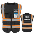 High Visibility Safety Vest Custom Your Logo Safety Workwear with Pockets and Reflective Strips