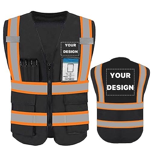 High Visibility Safety Vest Custom Your Logo Safety Workwear with Pockets and Reflective Strips