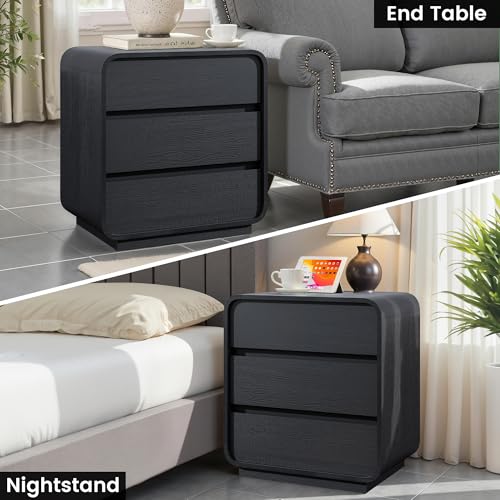 Black Curved Night Stand Set of 2 with Charging Station (2 Count)