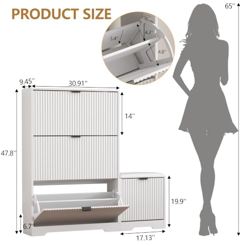 Shoe Cabinet Storage for Entryway with Flip Drawer & Bench