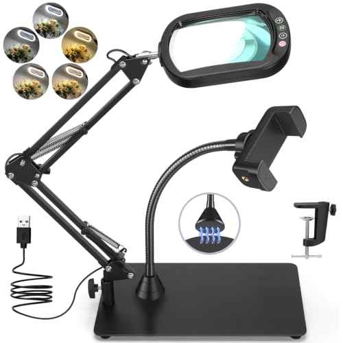 12X Square Magnifying Glass with Light and Stand