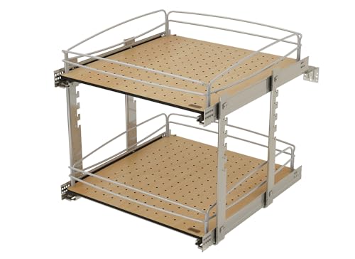 2 Tier Pull Out Kitchen Cabinet Storage Organizer with Solid Bottom & Undermount Soft