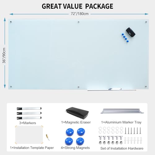 Magnetic Glass Writeboard Tempered Glass Dry Erase Boards Wall Mounted Frameless Whiteboard Bulletin Message Boards