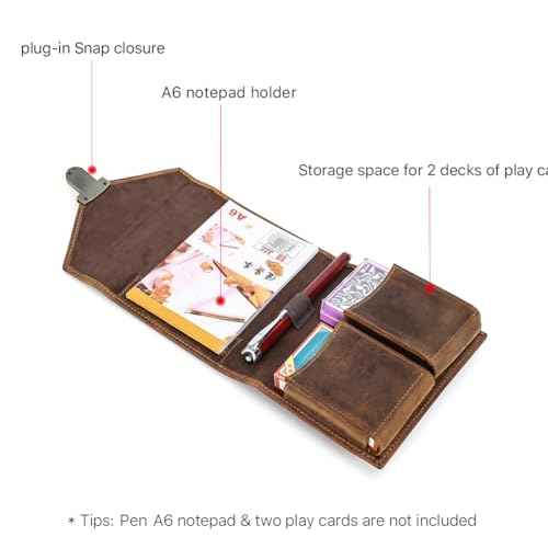 Leather Playing Card Organizer Portable Double Deck Playing Card Case Multifunctional Gaming Accessory with Pen Holder and A6 Notepad Pocket