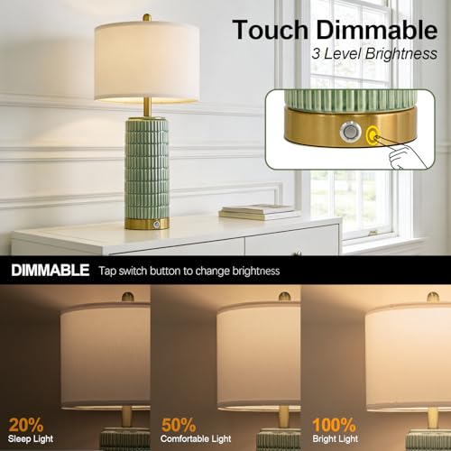 25'' Bedside Table Lamps Set of 2 for Living Room with USB A&C Ports