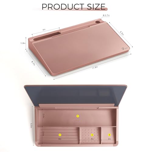 Compact Glass Desktop Whiteboard with Storage 12x7 in