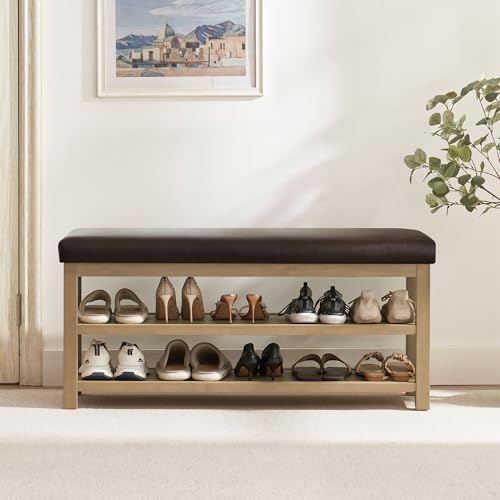 Shoe Rack Bench with Leather Cushion