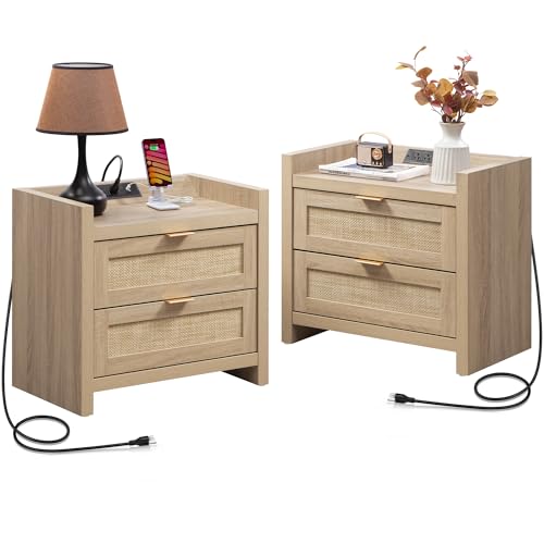 Rattan Nightstand Set of 2 for Bedroom (2 Count)