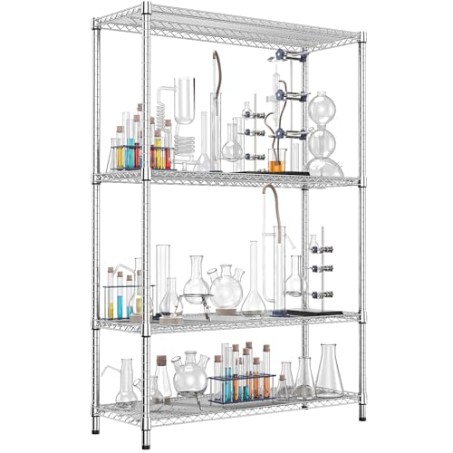 3400 LBS Garage Shelving Wide Storage Shelves 4 Tier Metal Shelves Heavy Duty Adjustable Utility Shelf Rack Chrome 17.7" D x 59.1" W x 70.4" H (4 Count)