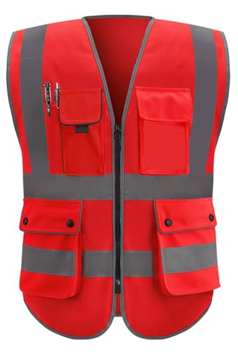 8 Pockets High Visibility Class 2 Reflective Safety Vest for Men & Women Meets ANSI Standards