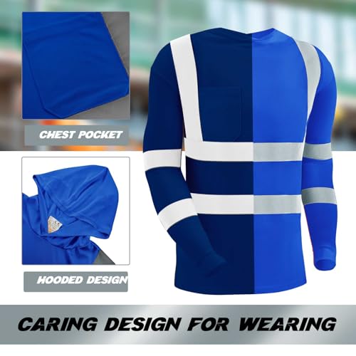 4 Pcs Reflective Safety T Shirt High Visibility Work Shirts with Hood Sun Protection Construction (4 Count)
