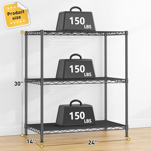 3 Tier 450LBS Adjustable Wire Shelving Unit for Kitchen