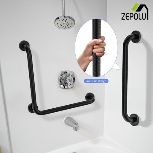 Black Angled Grab Bar 16x16 Inch