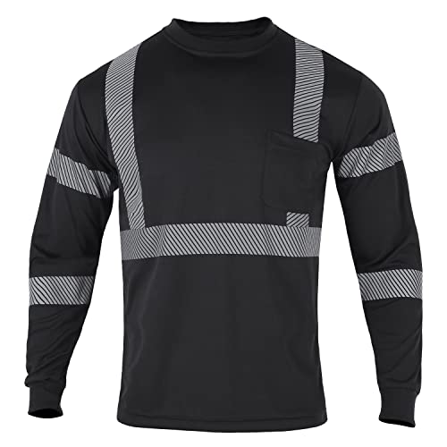 Safety Shirts for Men High Visibility Reflective ANSI Class 2 Hi Vis Construction Work T Shirts Long Sleeve
