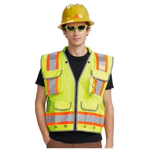 High Vis Reflective work security construction Heavy Woven Two Tone Engineer Vest