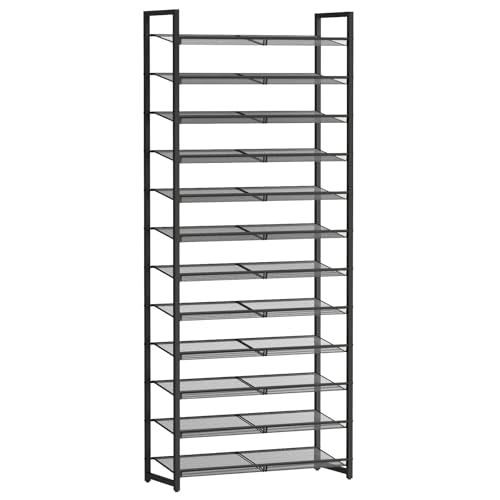 Shoe Rack, 12-Tier Metal Shoe Organizer, Tall Shoe Rack for Closet,entryway,Garage, with Adjustable Flat or Angled Shelves, 52-60 Pairs,Shoes that can accommodate The Whole Family. (12 Count)