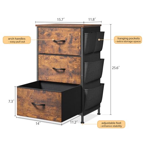 Night Stand Set of 2 with 3 Drawers for Bedroom (2 Count)