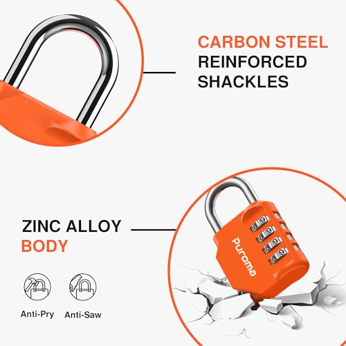 1 Pack Combination Lock Locker 4 Digits Combo Padlock Gym Orange