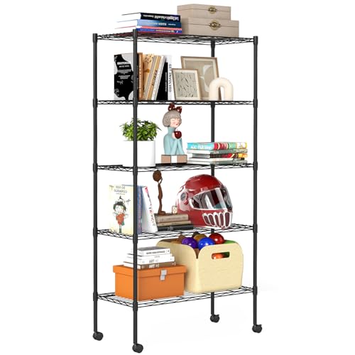 5 Tier Wire Storage Shelves with Wheels