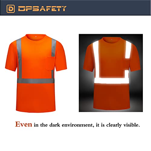 High Visibility Shirts Quick Dry Safety T Shirts with Reflective Strips and Pocket Short Sleeve Mesh Hi Vis Construction Work Class 2 Shirt for Men