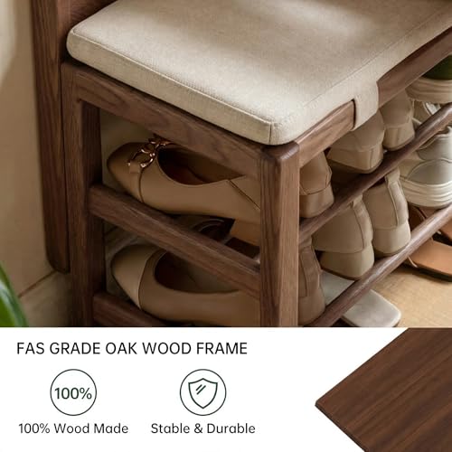 Solid Oak Hall Tree with Bench and Shoe Storage