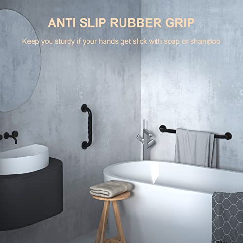 12 Inch Black Bathroom Shower Grab Bar with Anti Slip Rubber Grip