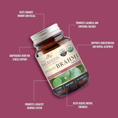 100% Organic Brahmi Tablets with Bacopa monnieri Extract (90 Count)