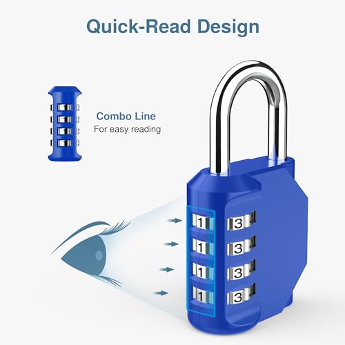 4 Pack Combination Lock Locker 4 Digits Combo Padlock Gym Blue (4 Count)
