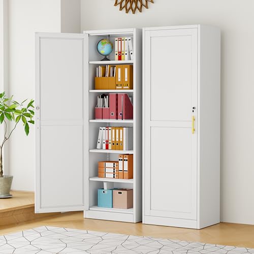 67" White Lockable Metal Storage Cabinet