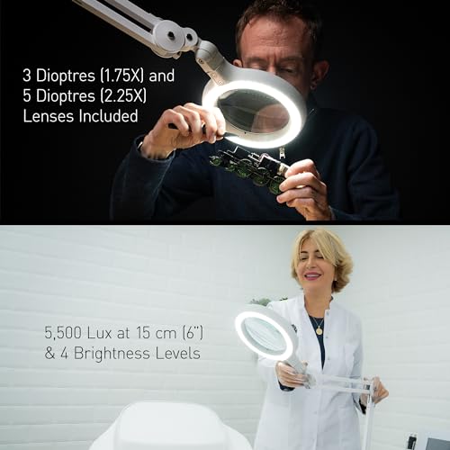 Omega 5 Premium LED Magnifying Lamp with Interchangeable Glass Lenses
