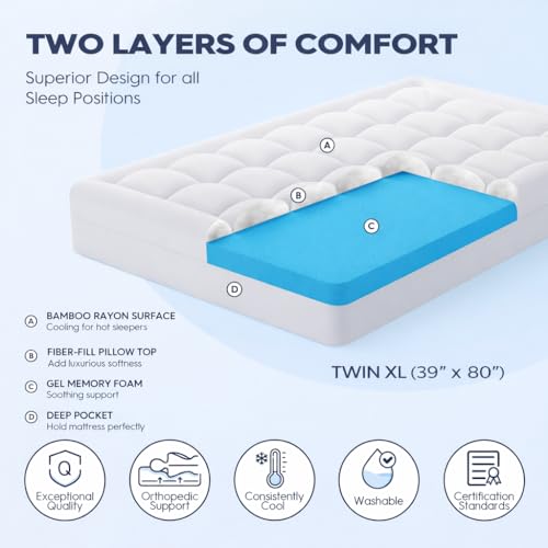 Twin XL College Dorm Essentials 3 Inch Memory Foam Mattress Topper