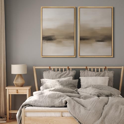 Framed Canvas Print Wall Art Abstract Neutral Beige Contemporary Minimalist Landscape Illustrations Modern Art Decorative Bohemian for Living Room