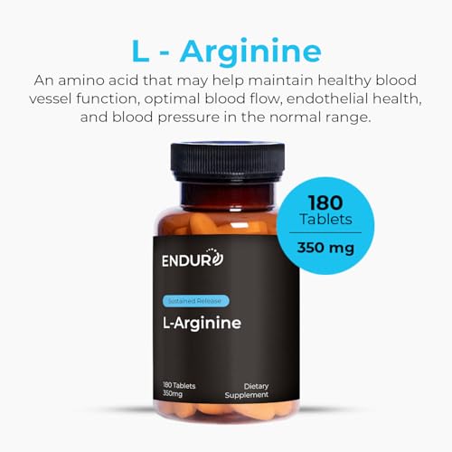ENDUR - L-Arginine - 350 mg - Blood Flow & Heart Function Support - High-Potency - Supports Nitric Oxide Production for Overall Blood Flow & Vascular Health - 180 Tablets (180 Count)