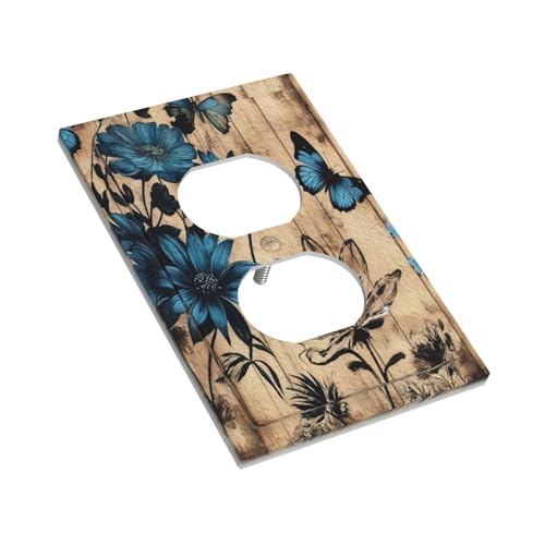 Decorative Blue Flowers Butterfly Watercolor Floral 1 Gang Duplex Light Switch Cover Plate
