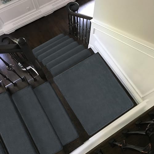 Bullnose Carpet Stair Treads Ultra Plush Dark Gray 7 Pcs (16.6 Sq Ft)