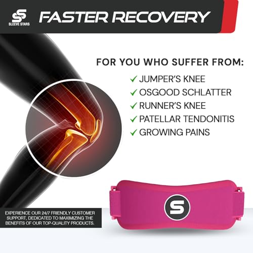 Sleeve Stars Swedish Brand Patellar Tendon Support Strap for Women & Men Effective Osgood Schlatter Knee Brace Youth & Kids Knee Brace with 3 Adjustable Length fits 7"