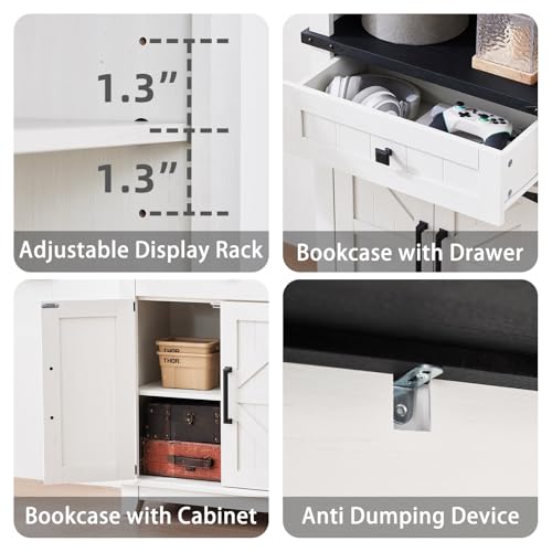 72in Tall Bookshelf 7 Tier Bookcase with Drawer and Barn Doors and Adjustable Shelves (4 Count)