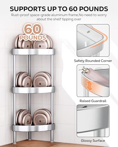 3 Tier Aluminum Corner Shower Caddy Standing Rustproof (3 Count)
