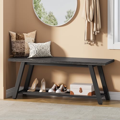 Industrial Entryway Bench Rustic Wood and Metal Storage Bench for Indoor Living Dining Room Bedroom Long Shoe Benches Seat