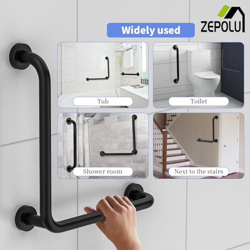 Black Angled Grab Bar 16x16 Inch