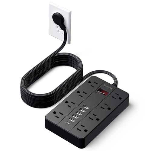 Power Strip 15Ft Flat Plug Extension Cord with Multiple Outlets