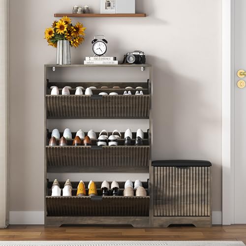 Shoe Cabinet Storage for Entryway with Flip Drawer & Bench