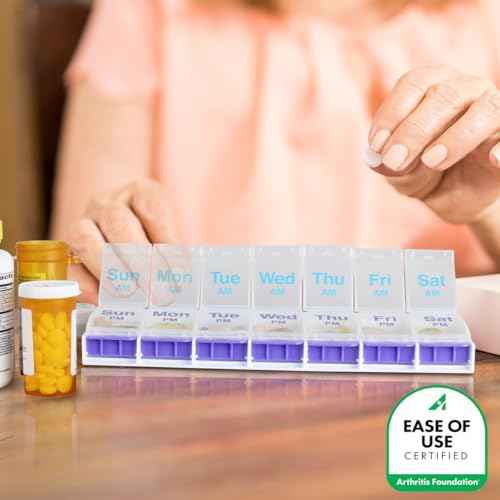 Weekly (7-Day) AM/PM Pill Organizer, X-Large Case, Blue/Purple