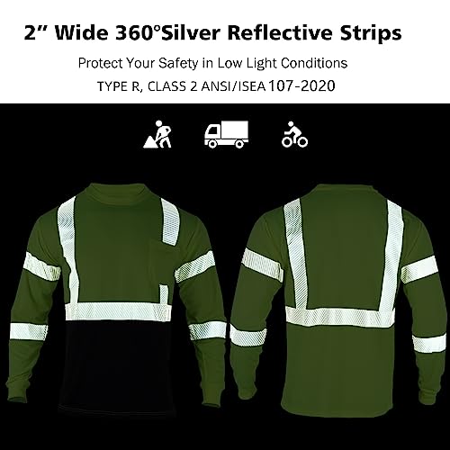 3pcs Safety T Shirts Reflective High Visibility Hi Vis Long Sleeve Construction Work Shirts for Men Class 3 (3 Count)