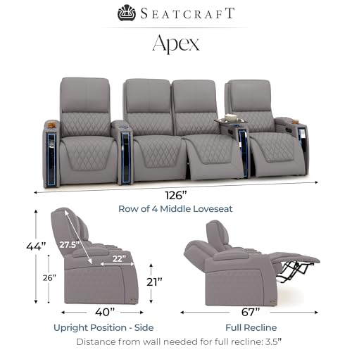 Apex Home Theater Seating Gray Row of 4 Middle Loveseat